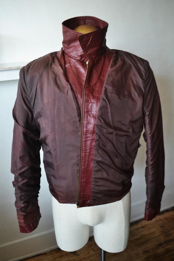 70's Oxblood Leather Bomber Jacket/ Men's Waist L… - image 9