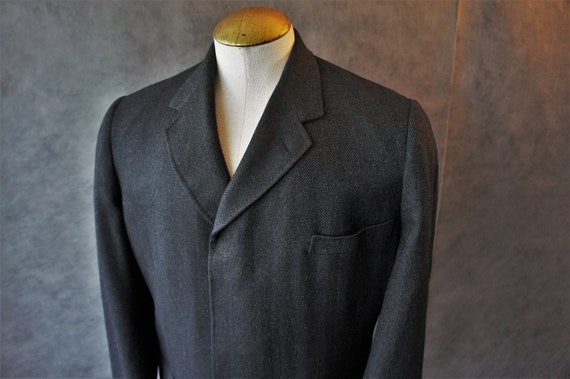 50s Wool Herringbone Banker's Coat/ Topcoat/Size … - image 6