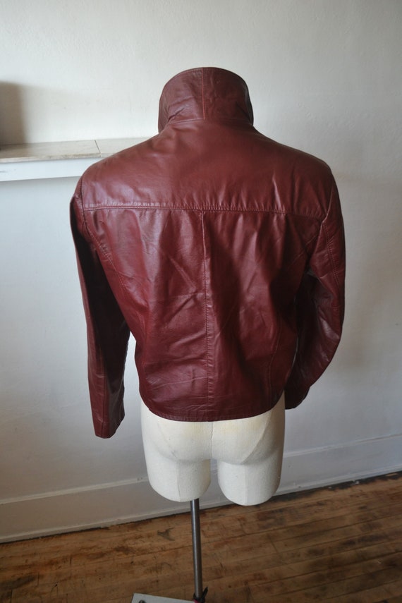 70's Oxblood Leather Bomber Jacket/ Men's Waist L… - image 8