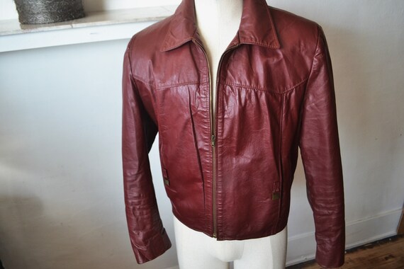 70's Oxblood Leather Bomber Jacket/ Men's Waist L… - image 7