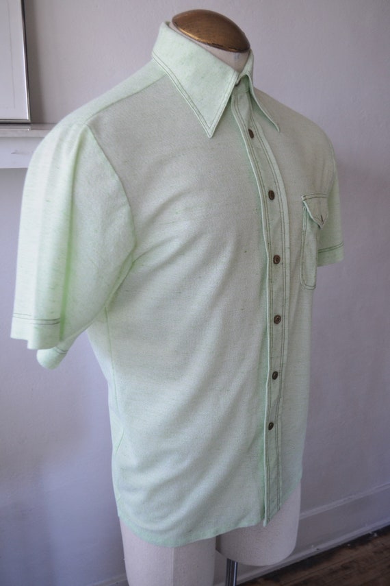 Donegal Crepe Oxford Shirt/ 70's Short Sleeve Tro… - image 3