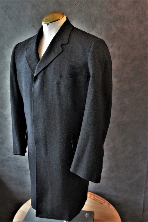 50s Wool Herringbone Banker's Coat/ Topcoat/Size … - image 4