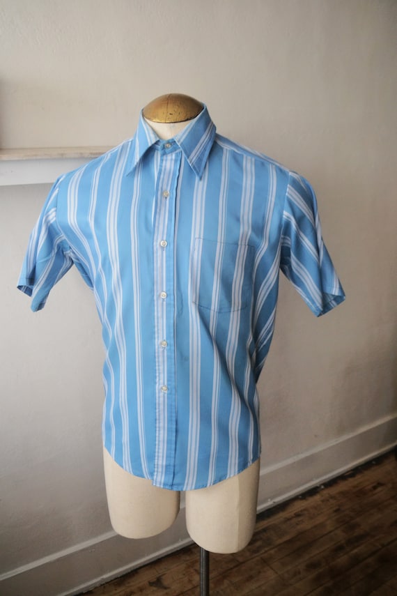 60's Mod Oxford Dress Shirt/ Vintage Short Sleeve… - image 2