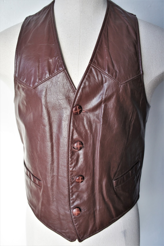 Vintage Leather Waistcoat/ Gino Leathers/ 1970's … - image 3