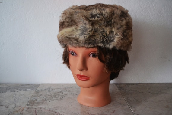50's Fur Pill Box Hat/ Vintage Rabbit Fur Hat/ Wo… - image 1