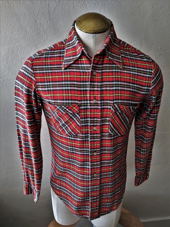 70's Cotton Flannel Plaid Shirt/ Mens Vintage Flan