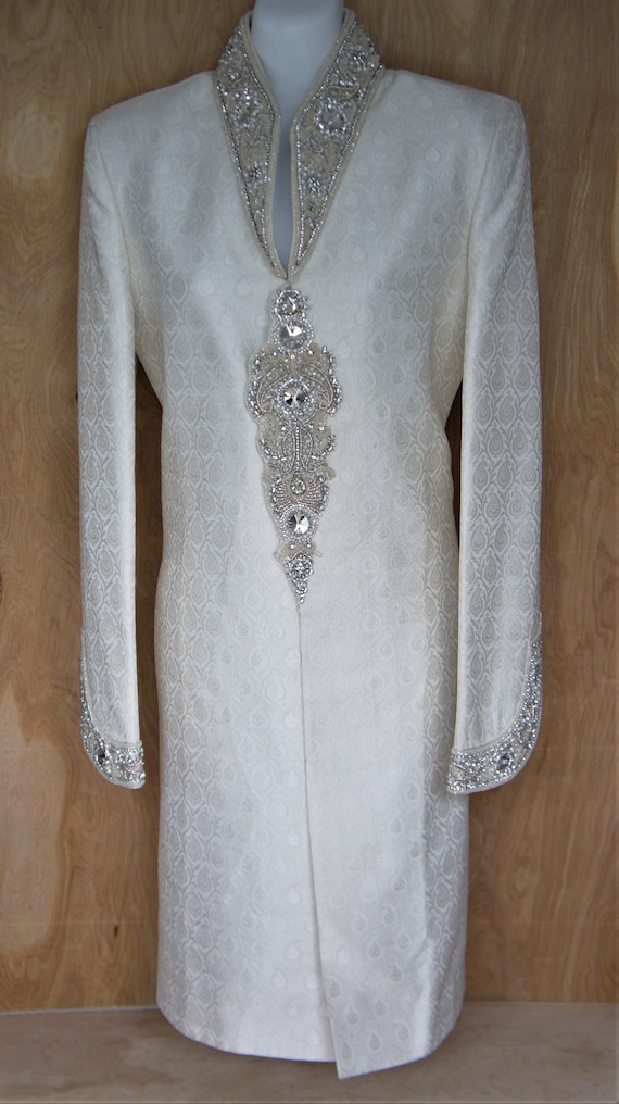 Vintage Dress Coat/ Brocade Gemstone Coat Dress/Ne