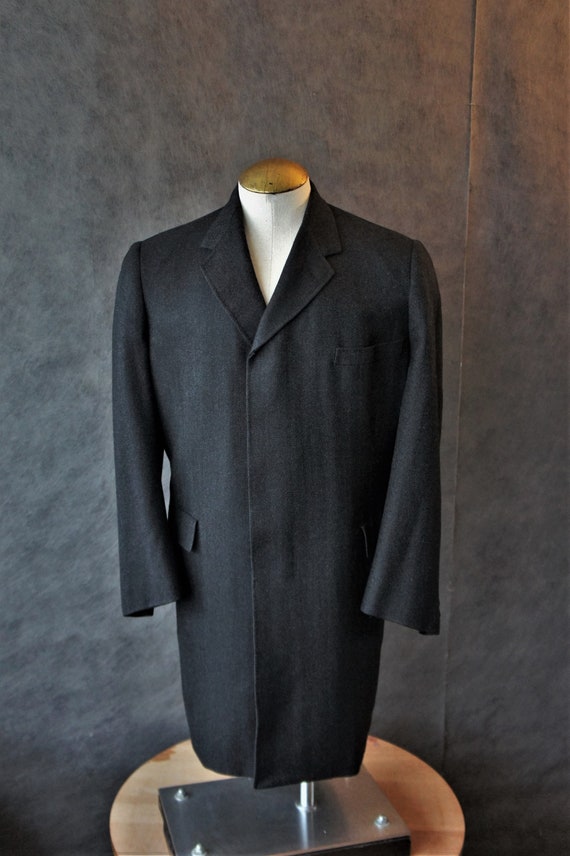 50s Wool Herringbone Banker's Coat/ Topcoat/Size … - image 5