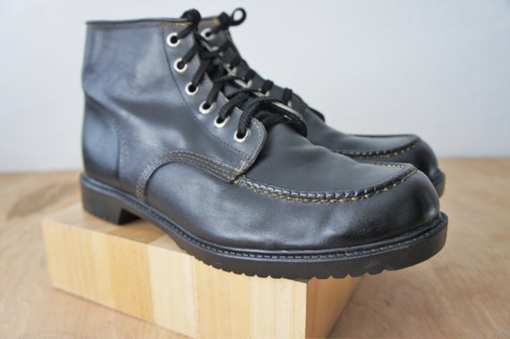 Black Leather Moc Toe Work Boots/ 1960s Work Wear/ Men's | Etsy