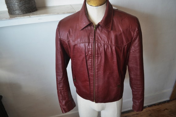 70's Oxblood Leather Bomber Jacket/ Men's Waist L… - image 1