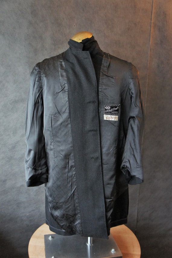 50s Wool Herringbone Banker's Coat/ Topcoat/Size … - image 9