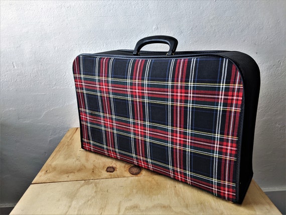 Tartan Plaid Canvas Suitcase/ Midcentury Overnigh… - image 3