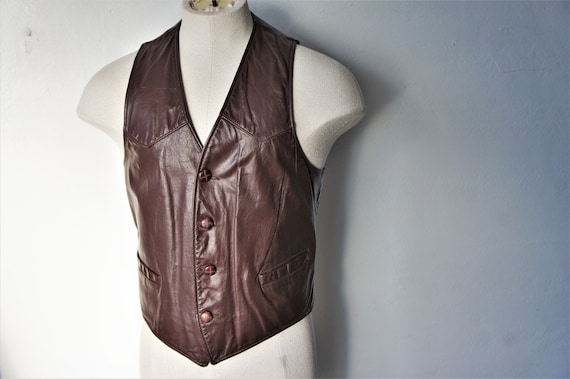 Vintage Leather Waistcoat/ Gino Leathers/ 1970's … - image 1