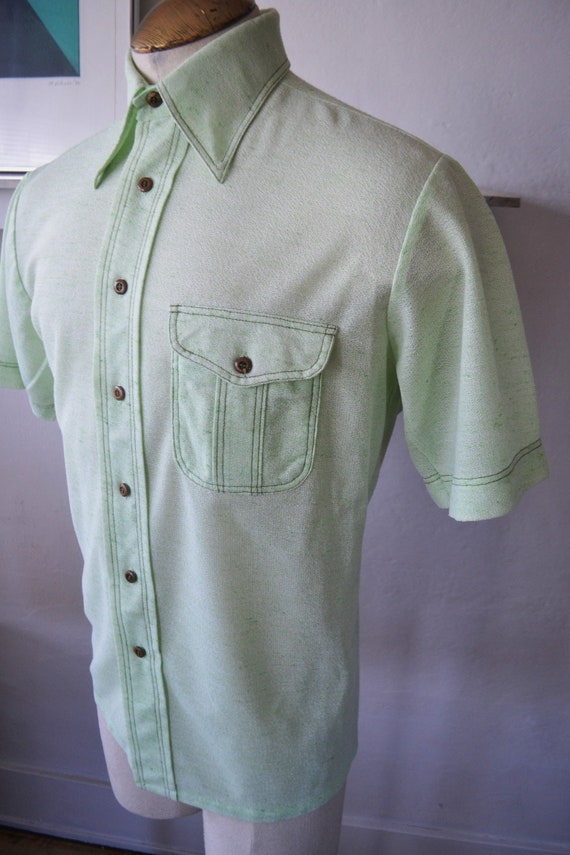 Donegal Crepe Oxford Shirt/ 70's Short Sleeve Tro… - image 4