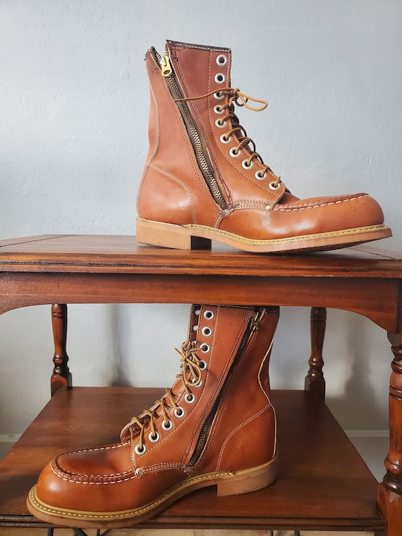 Leather Moc Toe Ankle Boots Steel Toe Work Boots Lace up Side Zipper Size 9D Etsy Canada