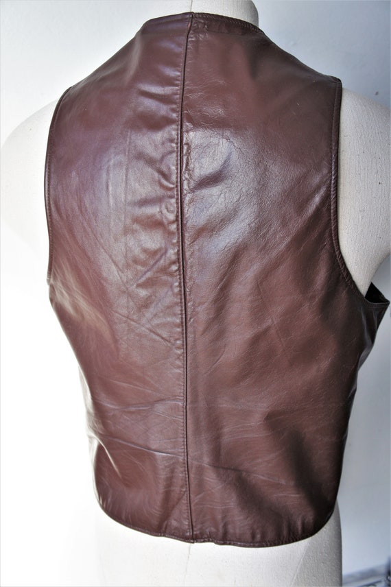 Vintage Leather Waistcoat/ Gino Leathers/ 1970's … - image 7