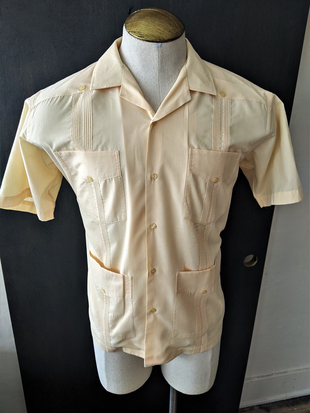 Yellow Guayabera/mexican Wedding Shirt/ Vintage Cubavera/ Size Etsy