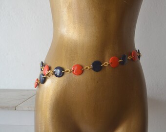 Vintage Disc Link Chain Belt/ Goldtone Metal and Bakelite Style Belt/ 1970's Accessories/YSL Style