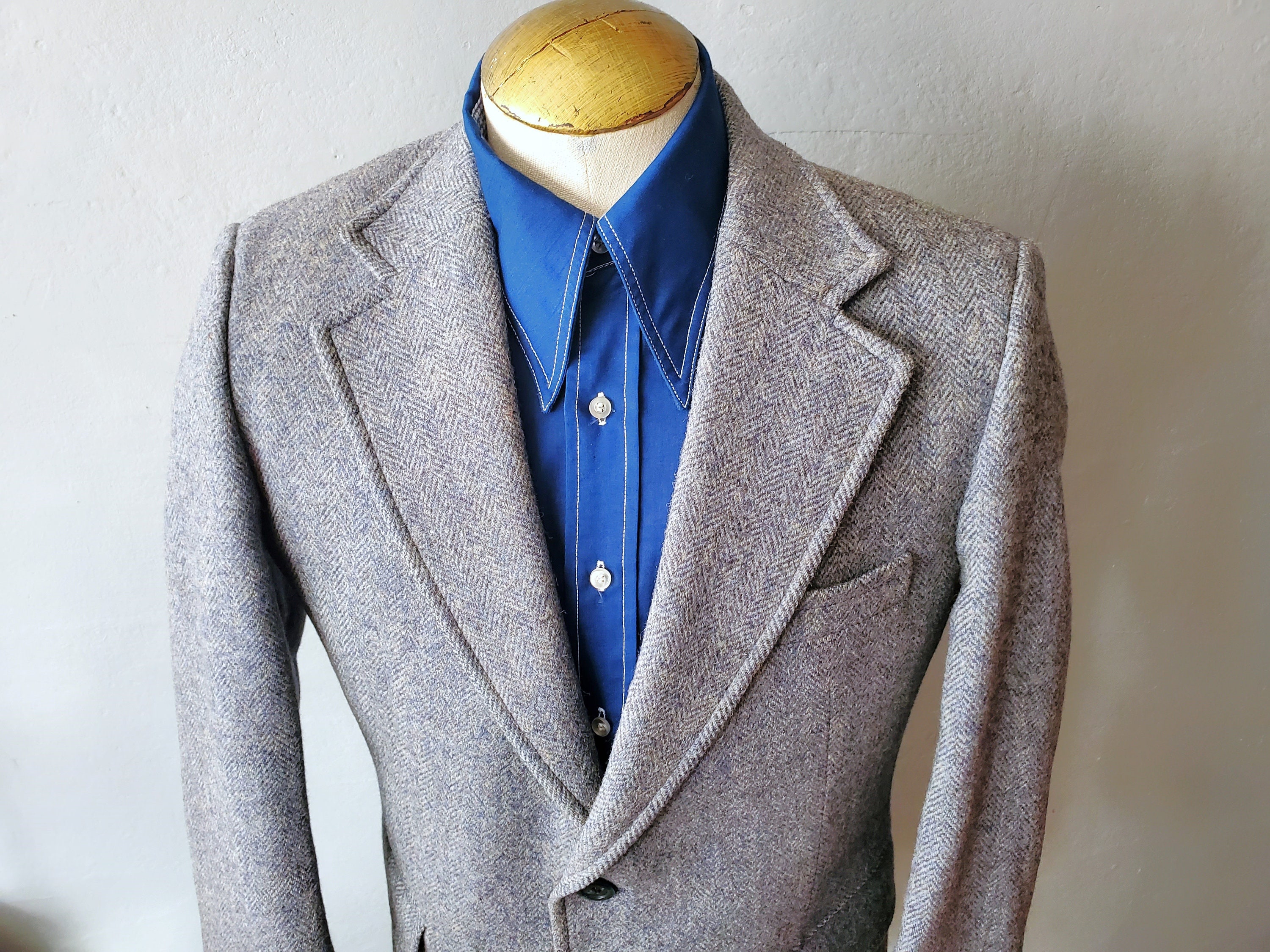 70s Vintage　Herringbone Tweed Coat Vintage Burton Herringbone Tweed Sport Coat - 70s Wool Jacket Size