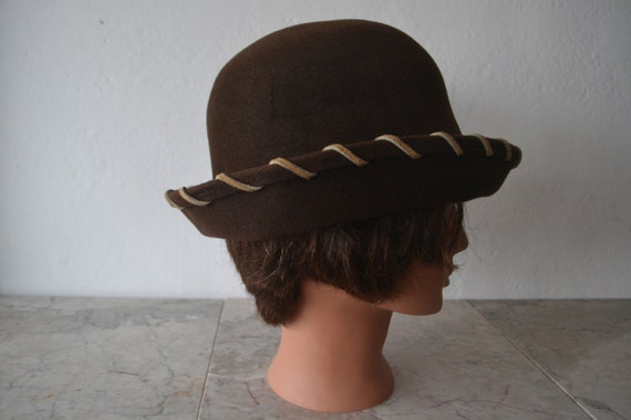 Women's Brown Felt Tyrolean Style Hat/ Vintage Bo… - image 7