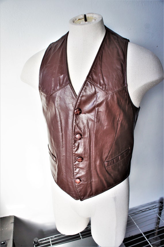 Vintage Leather Waistcoat/ Gino Leathers/ 1970's … - image 6