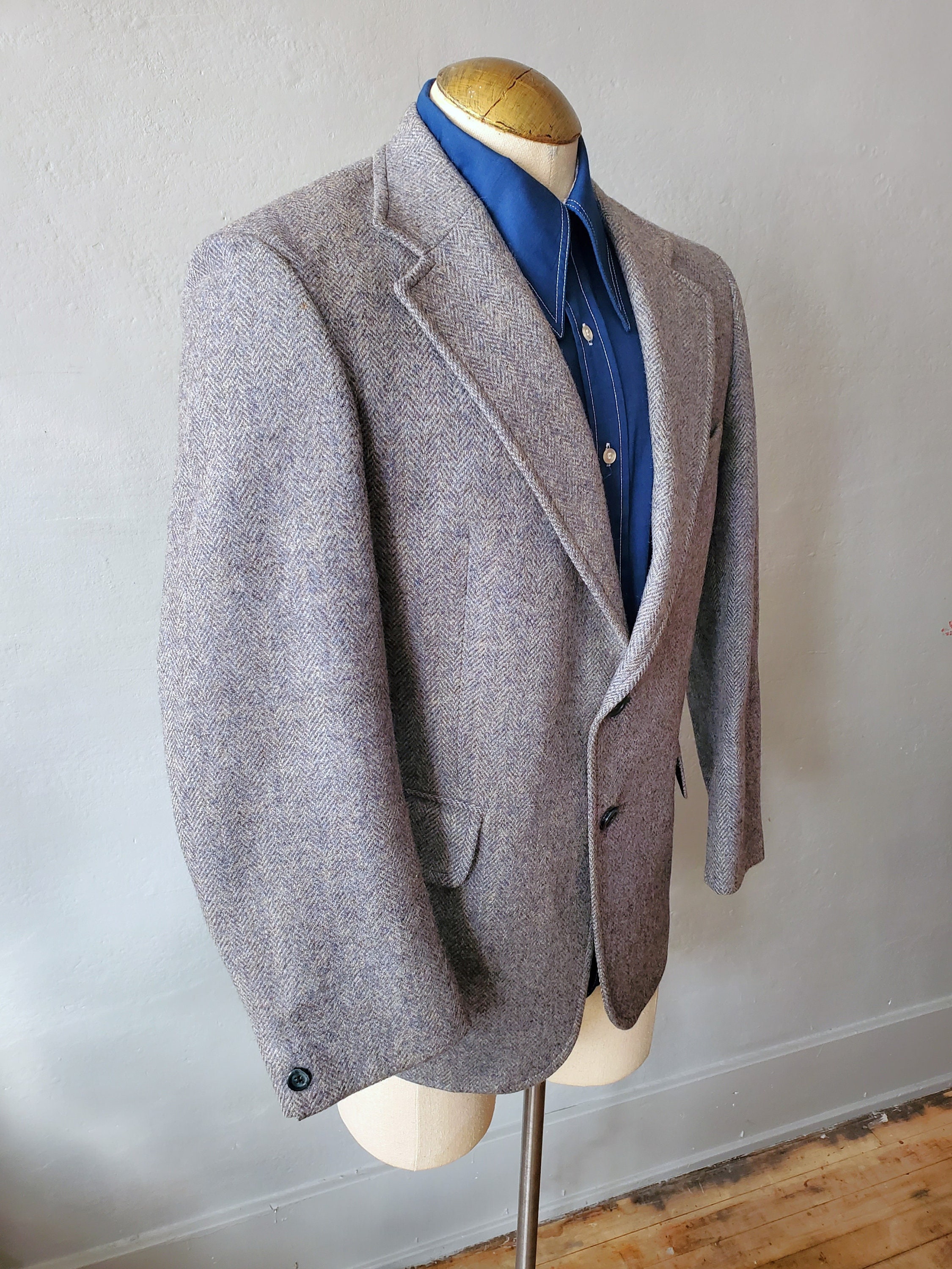 Vintage Burton Herringbone Tweed Sport Coat - 70s Wool Jacket Size