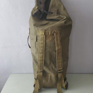 Vintage US Army Duffel Bag/ XL Canvas Backpack/ Military Surplus Rucksack/ Army Green