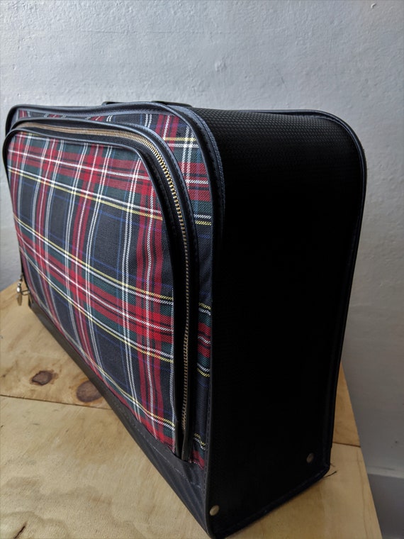 Tartan Plaid Canvas Suitcase/ Midcentury Overnigh… - image 5