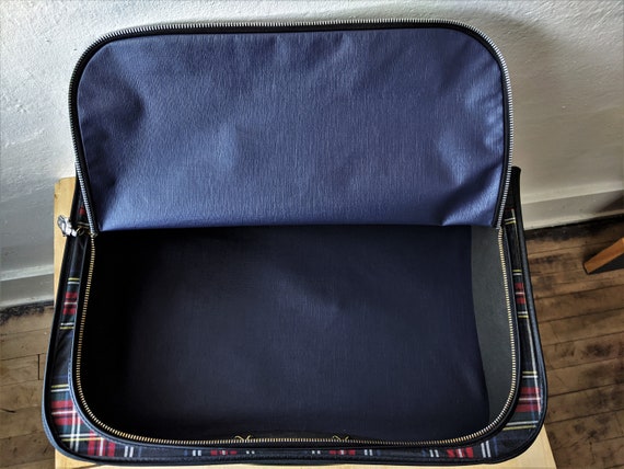 Tartan Plaid Canvas Suitcase/ Midcentury Overnigh… - image 10