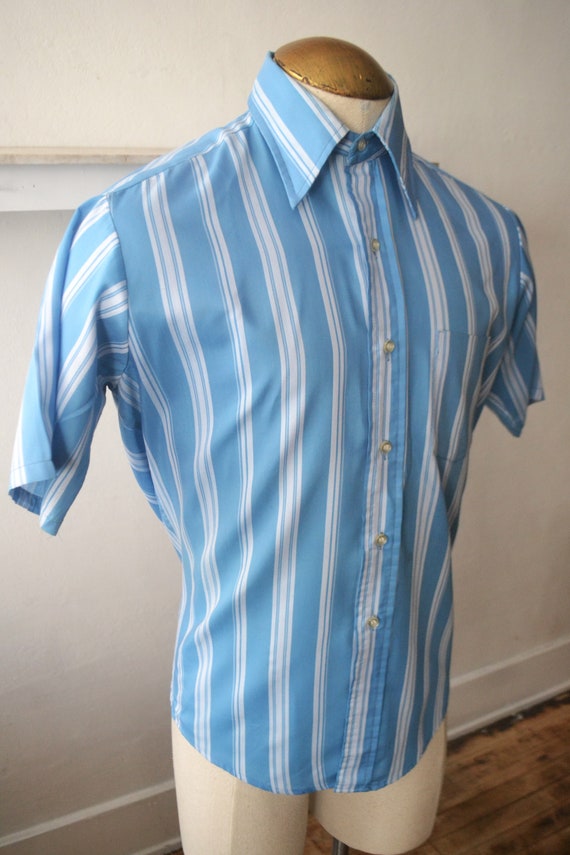 60's Mod Oxford Dress Shirt/ Vintage Short Sleeve… - image 4