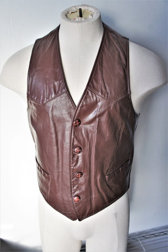 Vintage Leather Waistcoat/ Gino Leathers/ 1970's … - image 2