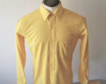 Pierre Cardin Dress Shirt/ 1980s/ Size L/ Sunflower Yellow
