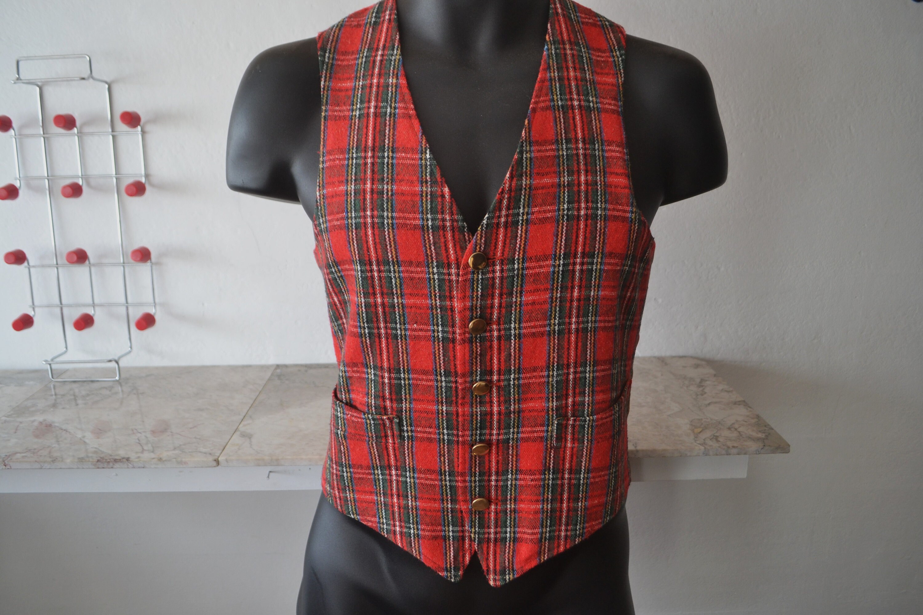 Green Plaid Vest - Etsy