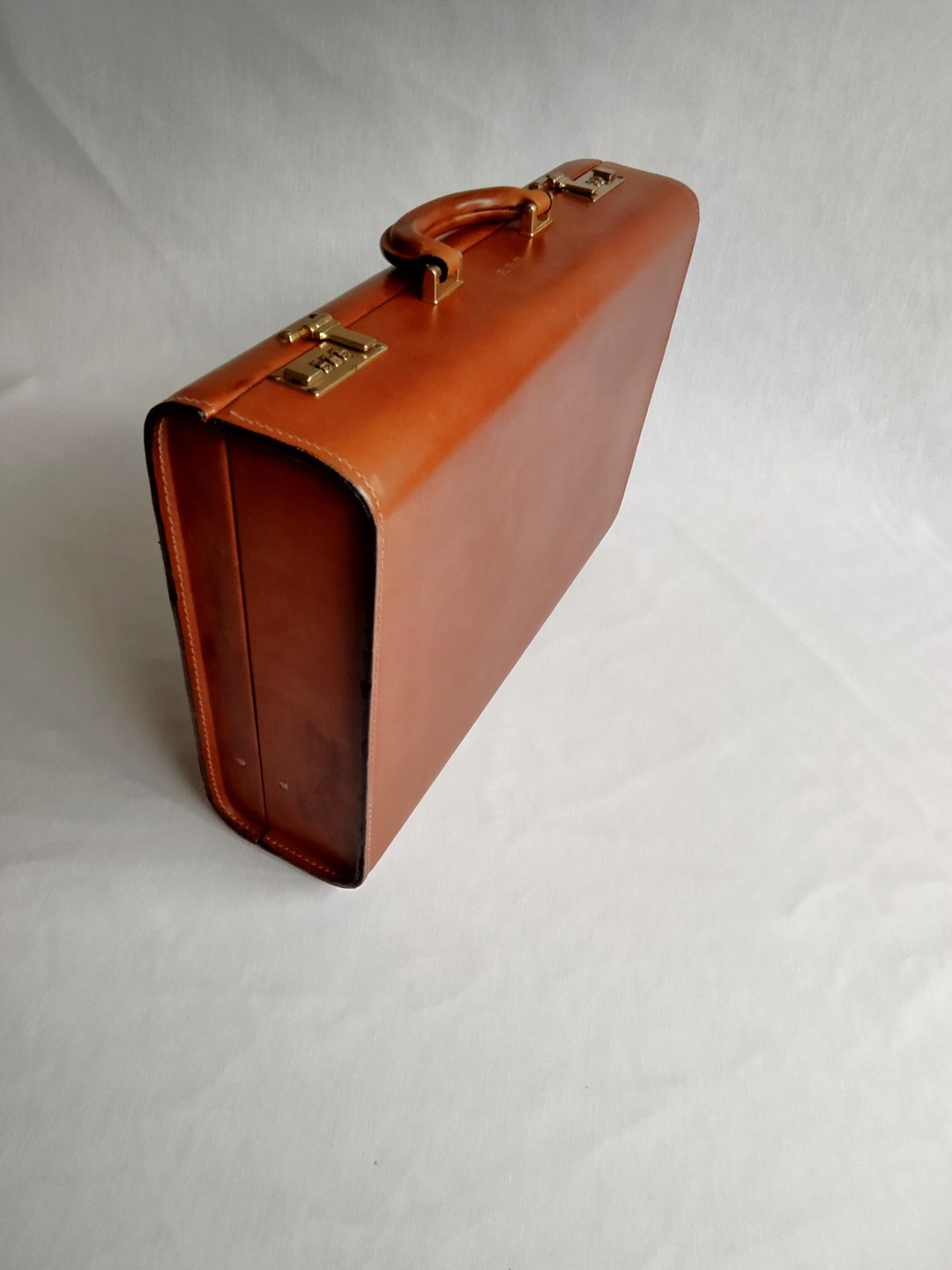 Leather Hard Sided Briefcase/ Schlesinger Leather Weekender/ Etsy