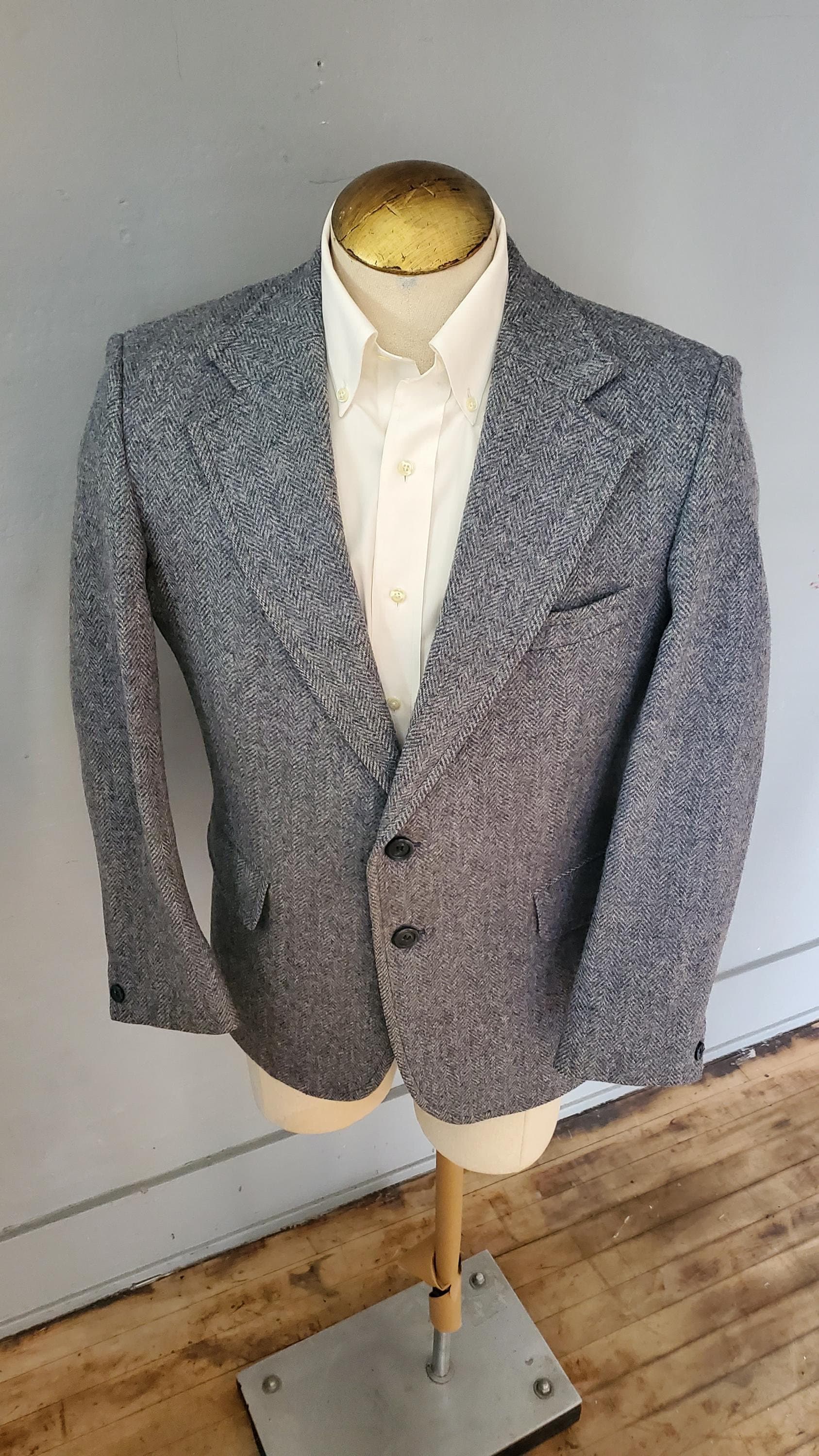 Vintage 70s Herringbone Tweed Sport Coat - British Wool Jacket