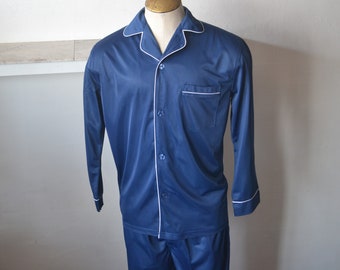 80's Faux Silk Pajamas/ New Old Stock/ Vintage Poly-Silk PJs/ Men's Sleepwear/ John Blair Loungewear/ Size L