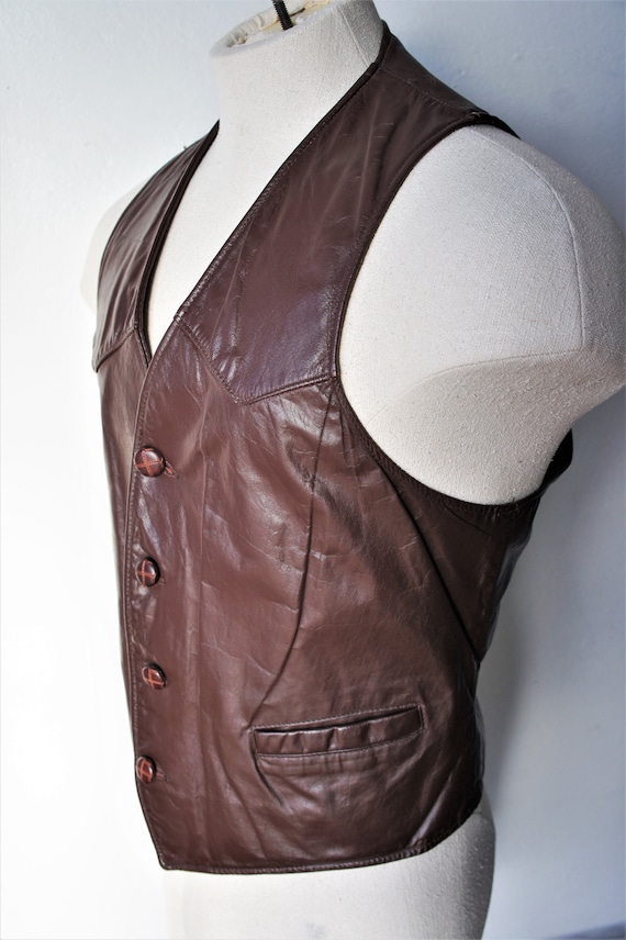 Vintage Leather Waistcoat/ Gino Leathers/ 1970's … - image 5