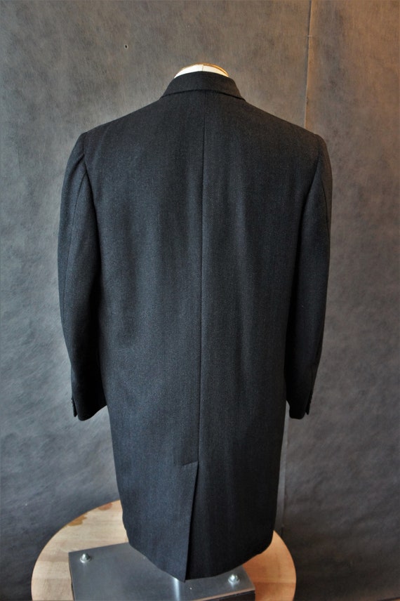 50s Wool Herringbone Banker's Coat/ Topcoat/Size … - image 7