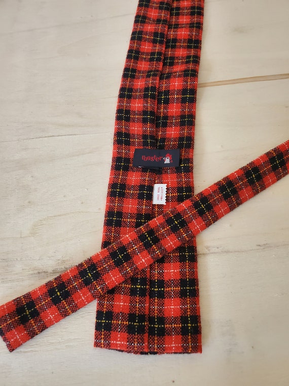 Wool Tartan Plaid Necktie/ Vintage Rooster Square… - image 5
