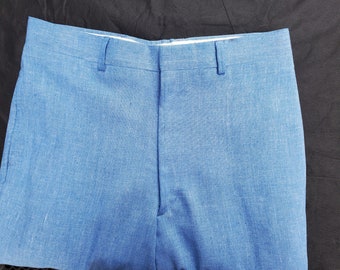 60's Dress Trousers/ Flat Front Linen Slacks/ Sky Blue/ O'Connell Lucas-Chelf Clothiers/ Size 30 L