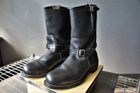 Leather Engineer Boots/ Black Motorcycle Boots/ Si