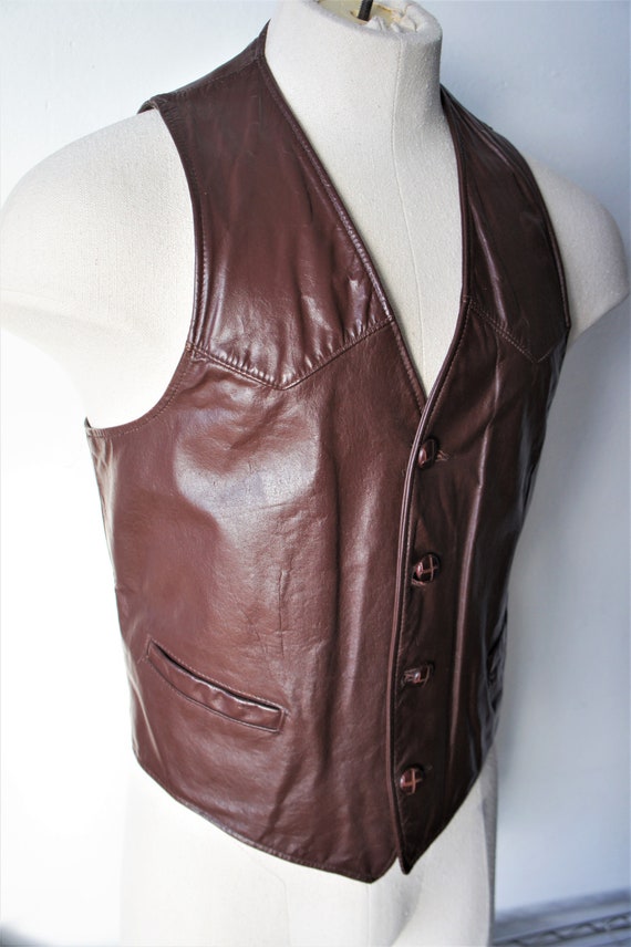 Vintage Leather Waistcoat/ Gino Leathers/ 1970's … - image 4