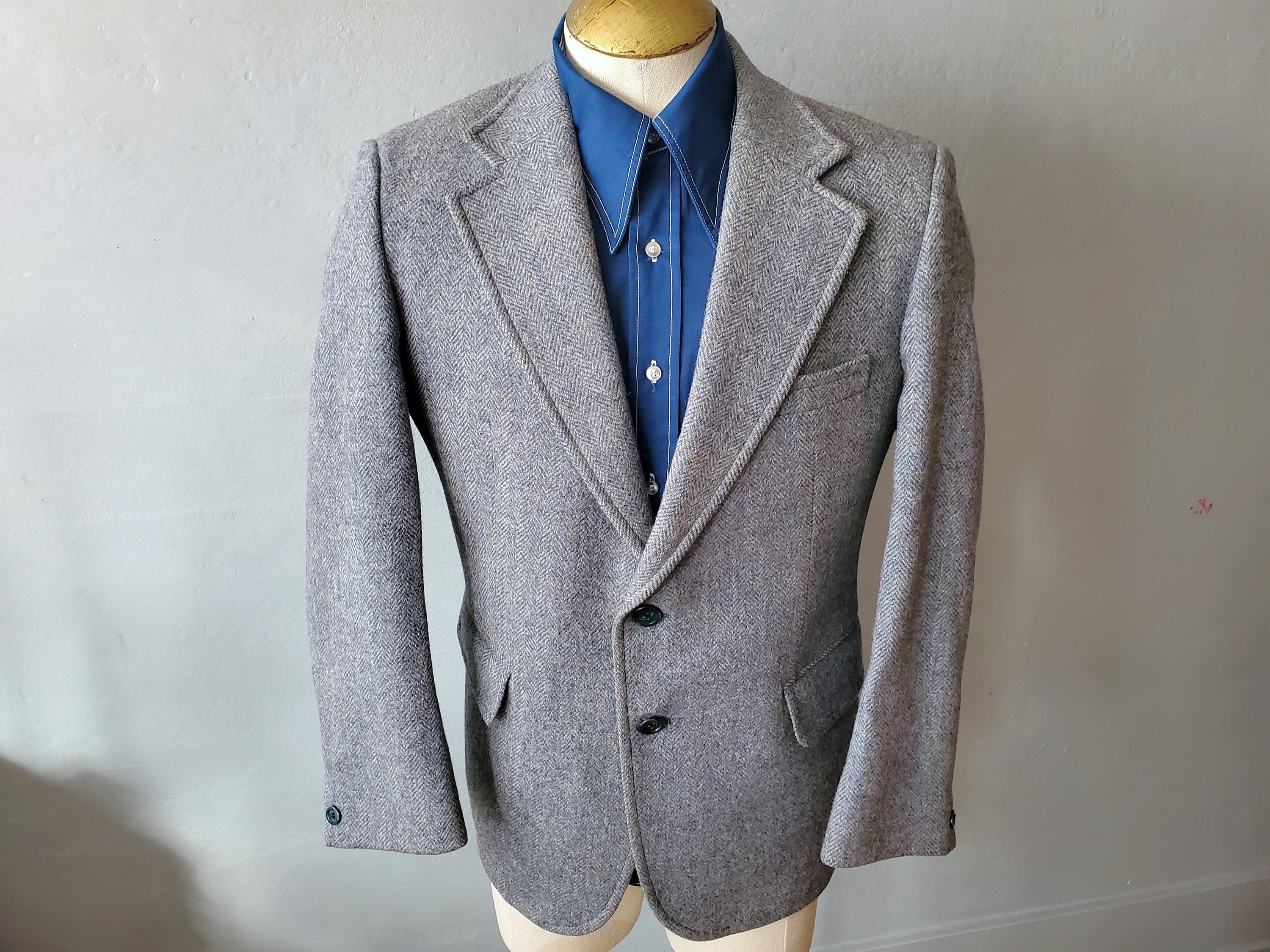 Vintage Burton Herringbone Tweed Sport Coat - 70s Wool Jacket Size