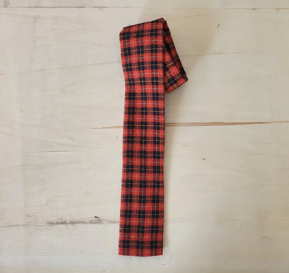 Wool Tartan Plaid Necktie/ Vintage Rooster Square… - image 1
