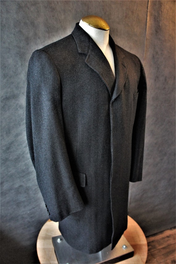 50s Wool Herringbone Banker's Coat/ Topcoat/Size … - image 1