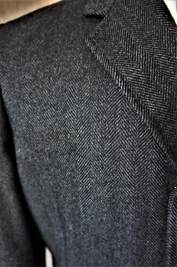 50s Wool Herringbone Banker's Coat/ Topcoat/Size … - image 8