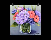 Floral Art Print of Acrylic Painting, quot I Will Sing quot by Artist Sharon Sudduth, 10x10 inch or 12x12 inch