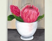 Take Courage - Protea Flower in White Bowl, Floral Art Print by Sharon Sudduth 8x10 inch, Psalm 27, Bible Verse