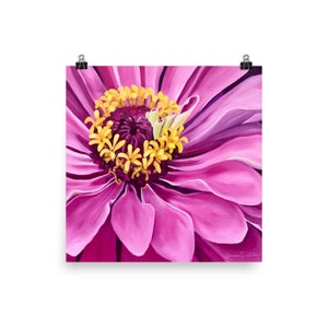 Art Print | Sparks Fly | Purple Zinnia 18&quot;x18&quot; Big Floral Wall Art