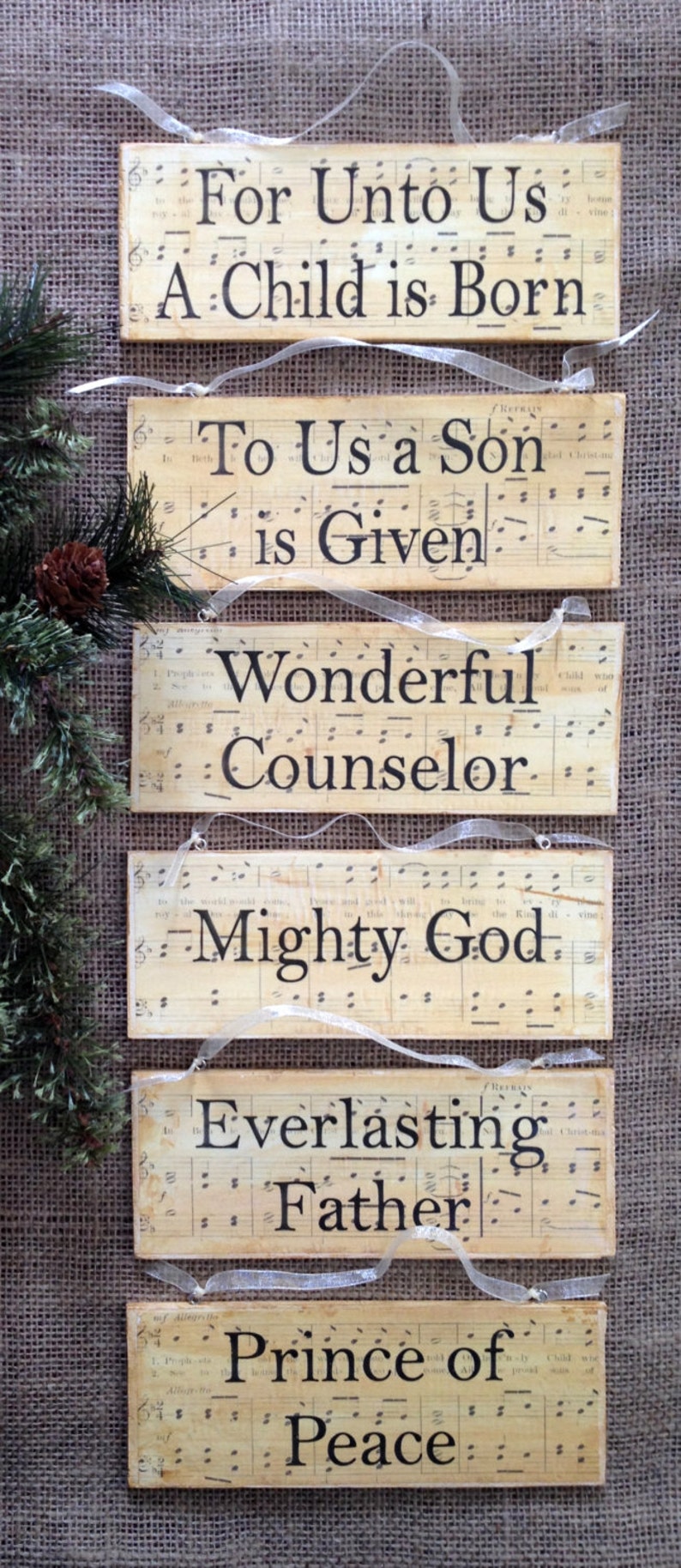 For unto us is born scripture wood plaque ornaments isaiah etsy